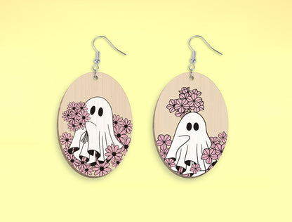 9 Floral Ghost Earrings SVG Halloween Laser Cut Bundle for xTool
