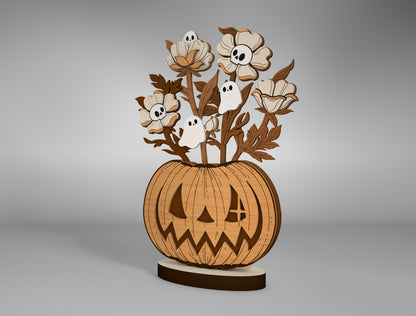 Halloween Pumpkin Ghost Flower Multilayer SVG for Glowforge LightBurn xTool