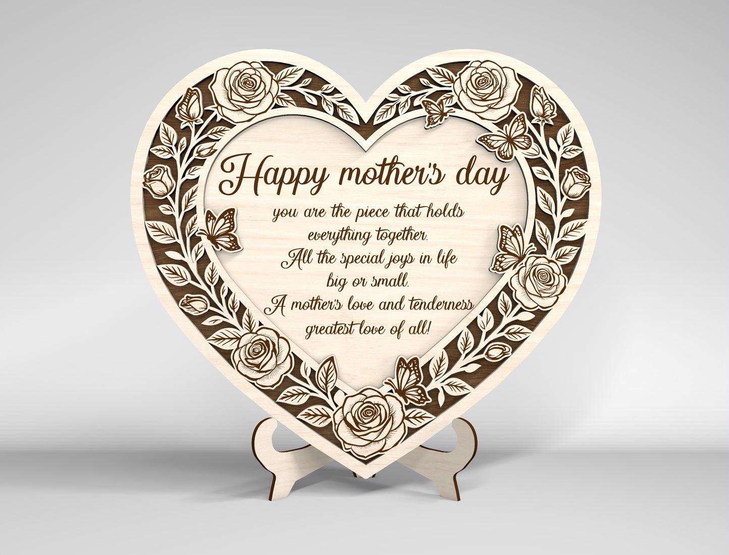 Mom Heart Tabletop Sign SVG Bundle Floral Mother's Day Desk Decor Laser Cut File for Glowforge and LightBurn