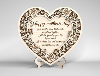 Mom Heart Tabletop Sign SVG Bundle Floral Mother's Day Desk Decor Laser Cut File for Glowforge and LightBurn