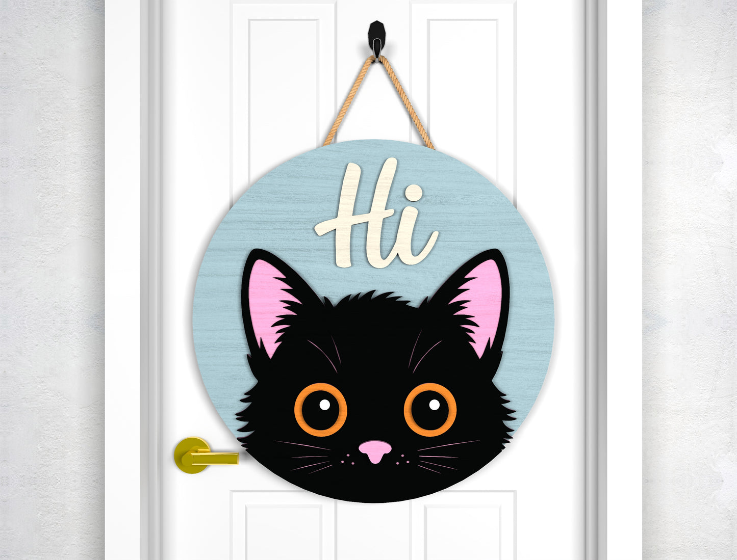 2 Halloween Black Cat Door Sign SVG Laser Cut Files for LightBurn