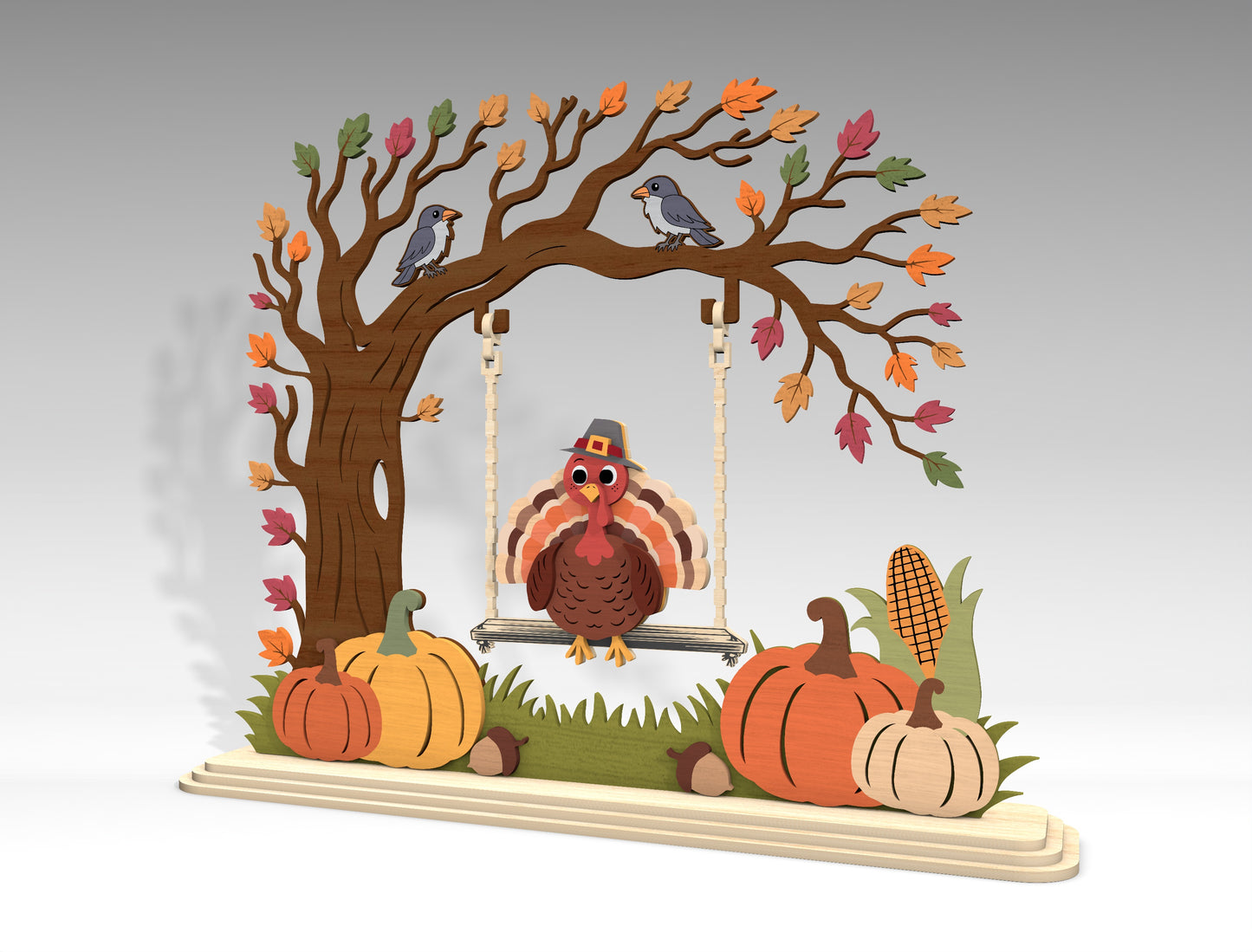 Turkey on Swing Fall Scene SVG for Glowforge xTool LightBurn