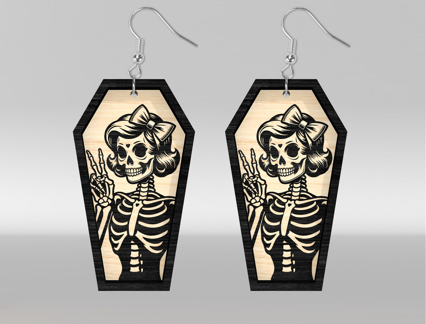 8 Skeleton Coffin Earrings SVG Halloween Laser Cut Bundle for LightBurn