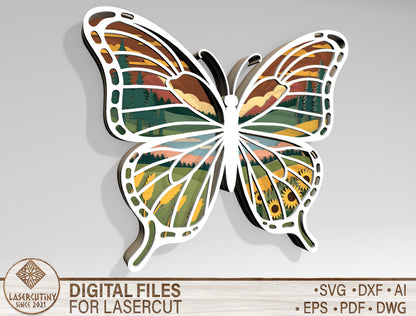 Multilayer Butterfly Landscape SVG Laser Cut File for LightBurn and Glowforge