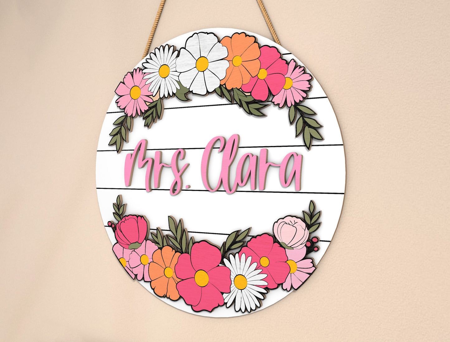 Personalized Floral Teacher Name Sign SVG Laser Cut File for Glowforge and xTool