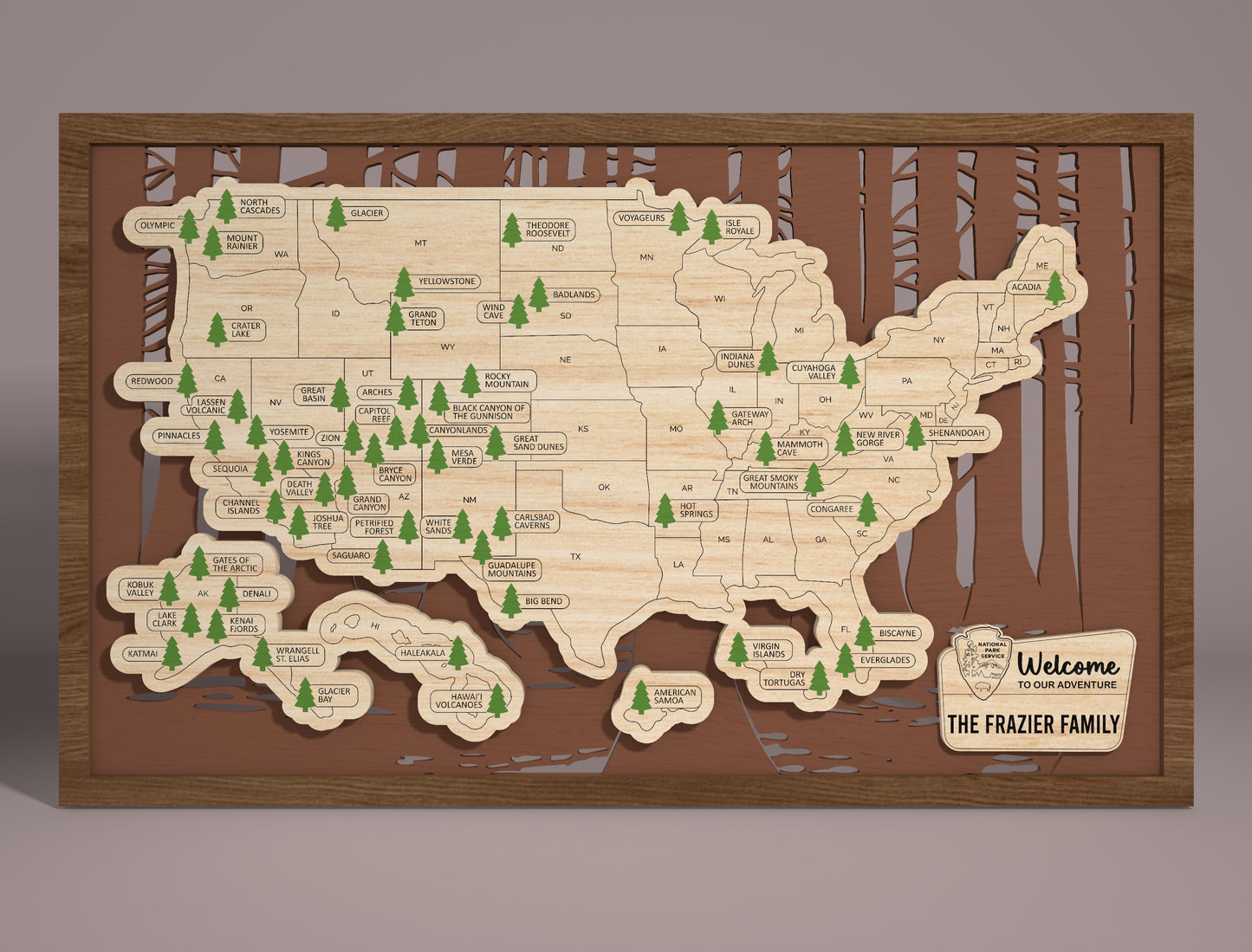 USA National Parks Map SVG Laser Cut File for xTool and Glowforge