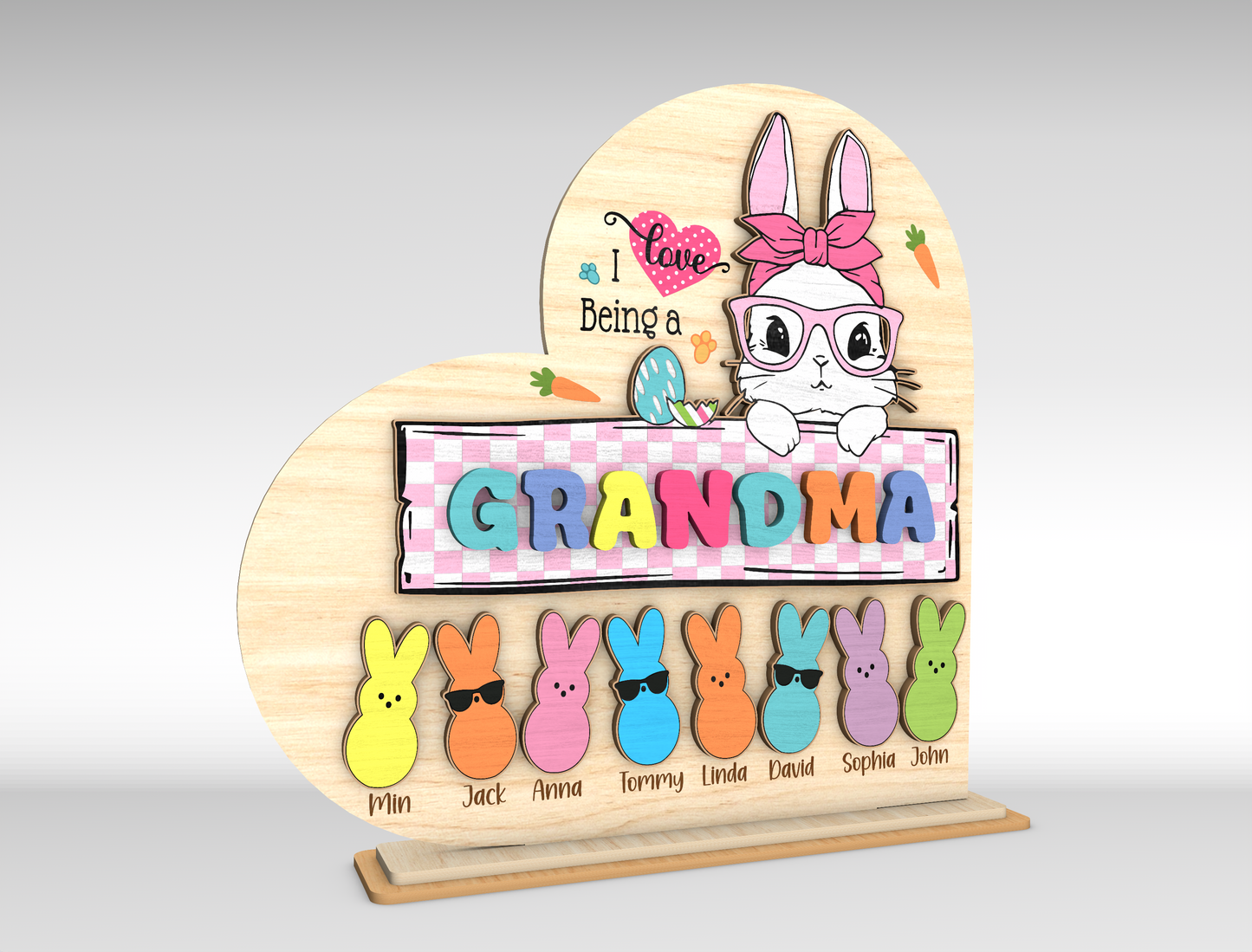 Personalized Grandma Peeps Bunny Stand SVG for Glowforge and LightBurn
