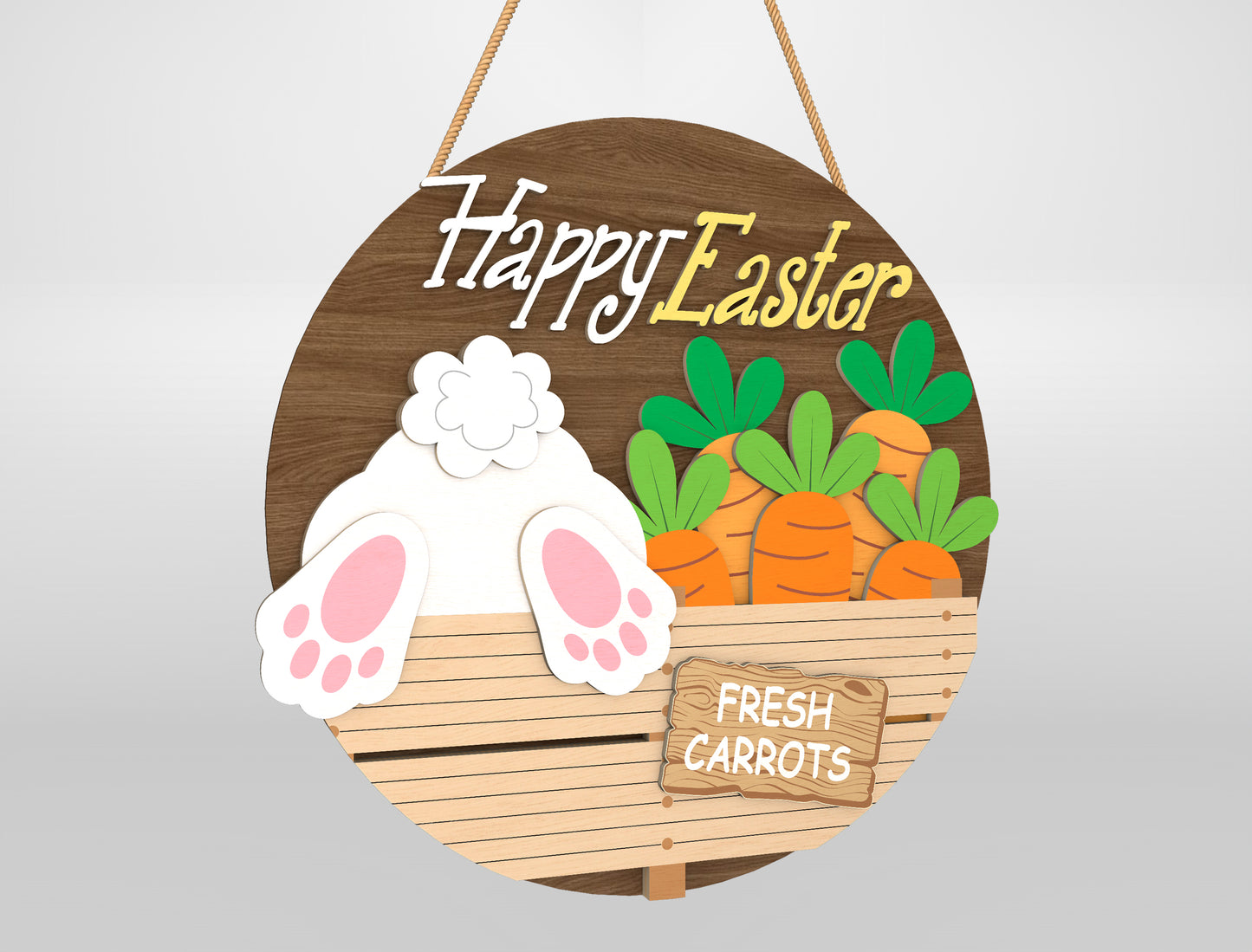 Cute Bunny Easter Door Hanger SVG Carrot Crate Decor for LightBurn and xTool