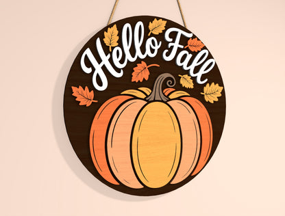 Hello Fall Pumpkin Door Hanger SVG Bundle for Glowforge xTool LightBurn | 2 Designs