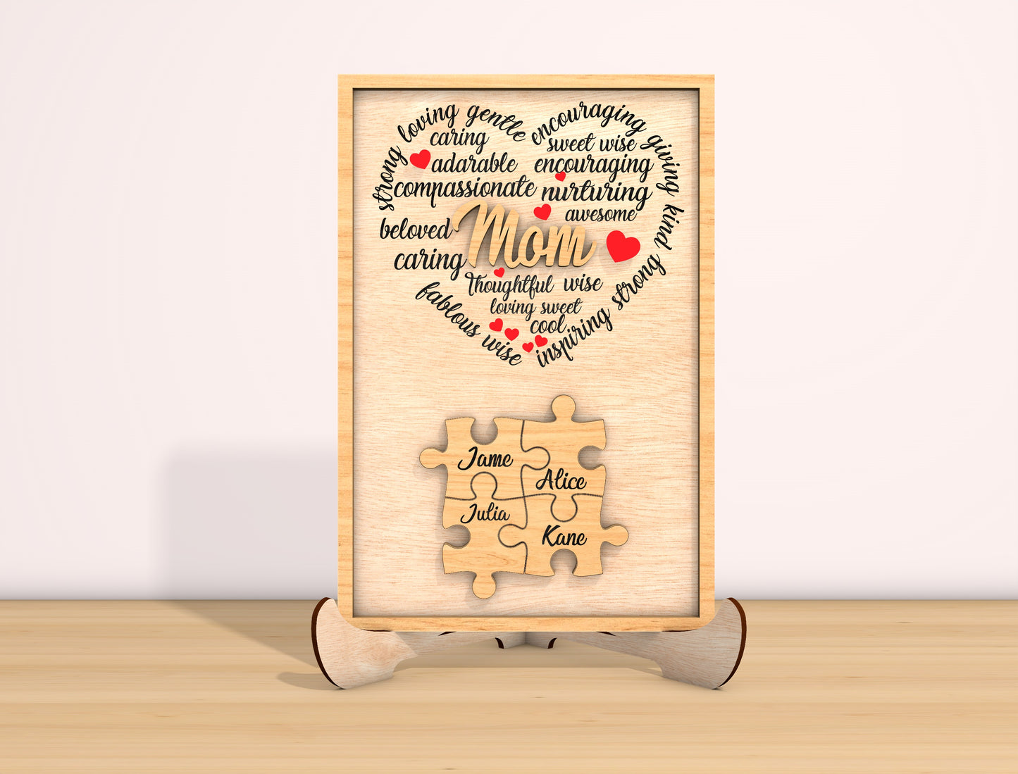 Mom Word Art Heart Puzzle Sign SVG Bundle for Glowforge and xTool