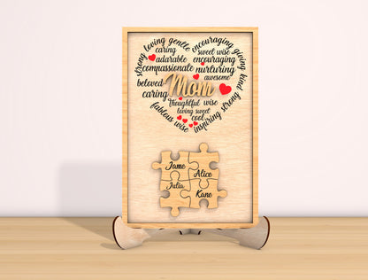 Mom Word Art Heart Puzzle Sign SVG Bundle for Glowforge and xTool