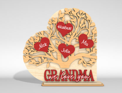 Personalized Grandma Family Tree SVG Custom Name Heart Sign for xTool and Glowforge