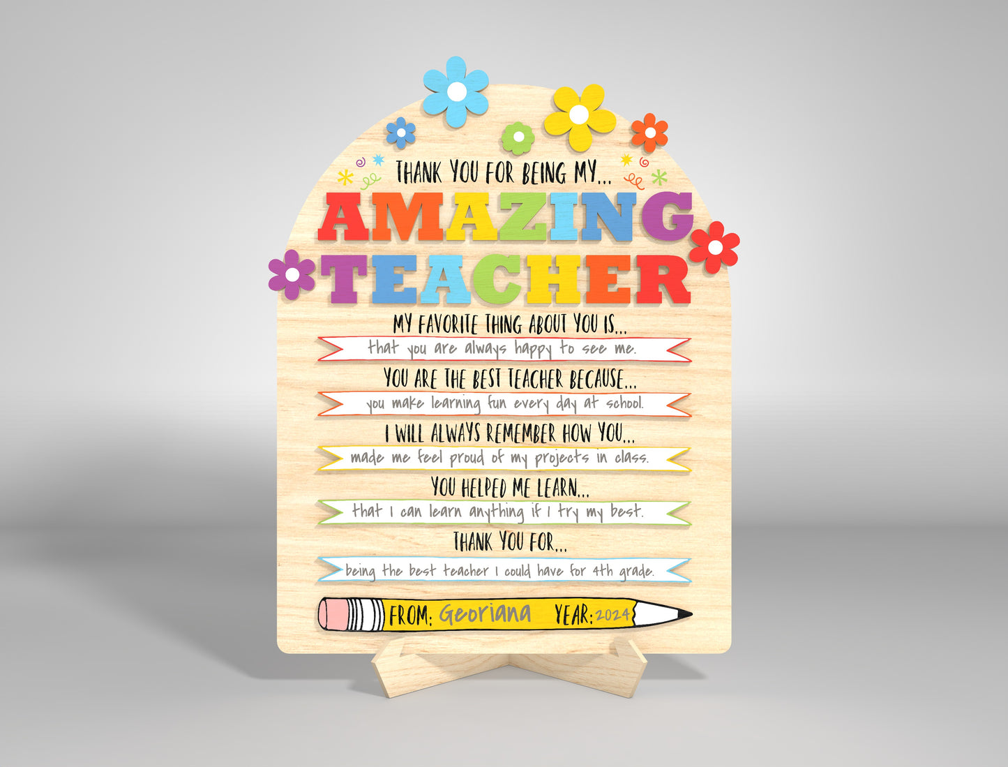 Teacher Appreciation Standing Sign Laser Cut File for xTool and Glowforge