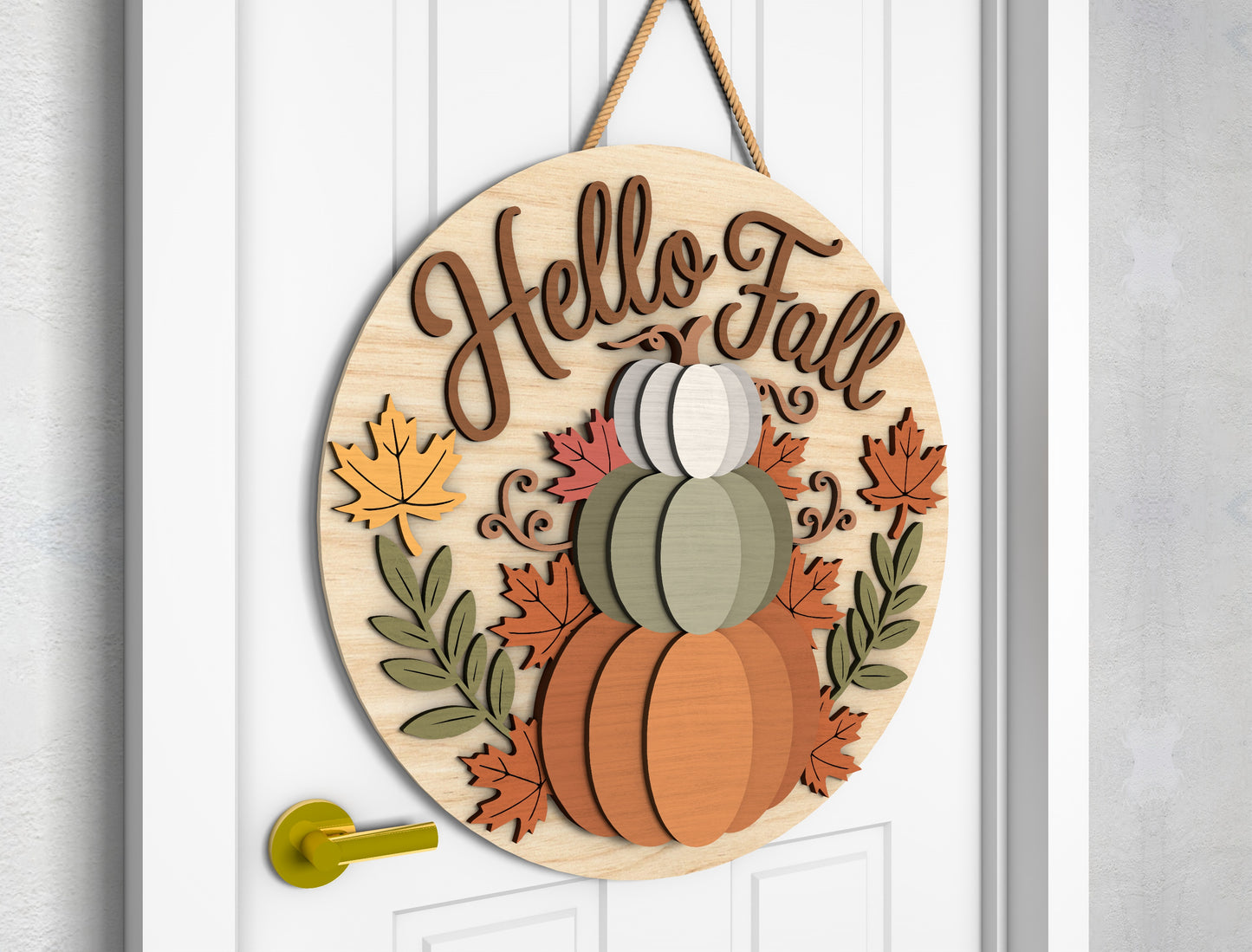 Hello Fall and Hello There Pumpkin Door Hanger SVG Set for Glowforge xTool LightBurn 2 Designs