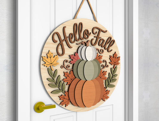 Hello Fall and Hello There Pumpkin Door Hanger SVG Set for Glowforge xTool LightBurn 2 Designs