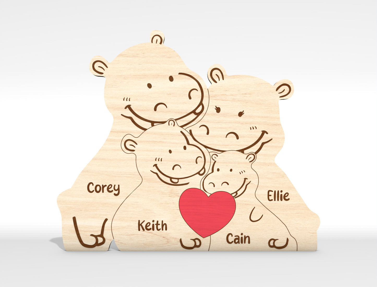 Personalized Family Hippo Puzzle SVG Laser Cut File for Glowforge and xTool
