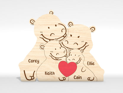 Personalized Family Hippo Puzzle SVG Laser Cut File for Glowforge and xTool