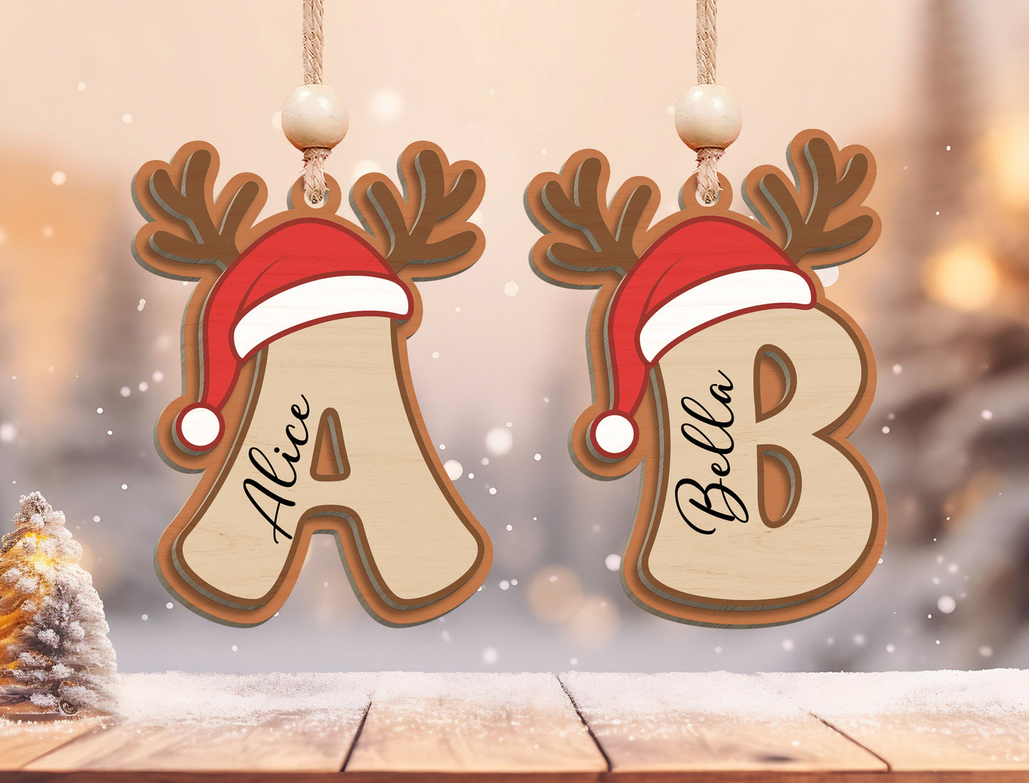 Christmas Reindeer Alphabet Ornament Laser Cut File | Ready to Cut | Glowforge, xTool, LightBurn, etc.