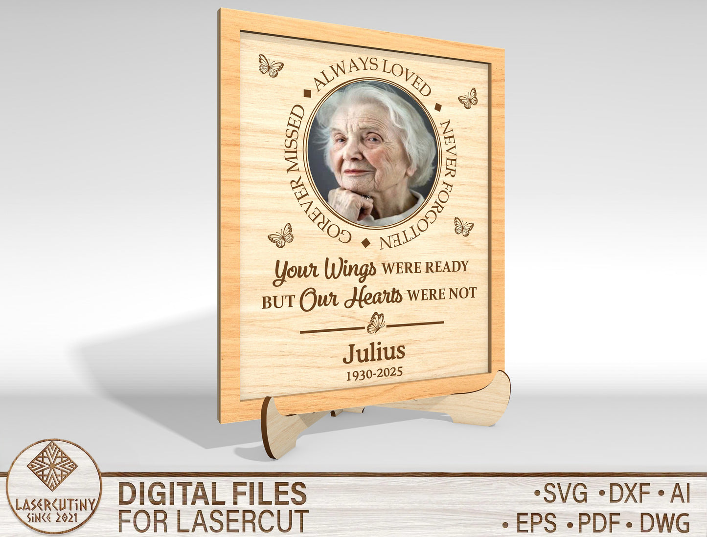 Memorial Photo Frame Tabletop SVG Laser Cut File for Glowforge, xTool, or LightBurn