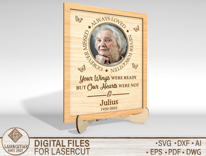 Memorial Photo Frame Tabletop SVG Laser Cut File for Glowforge, xTool, or LightBurn