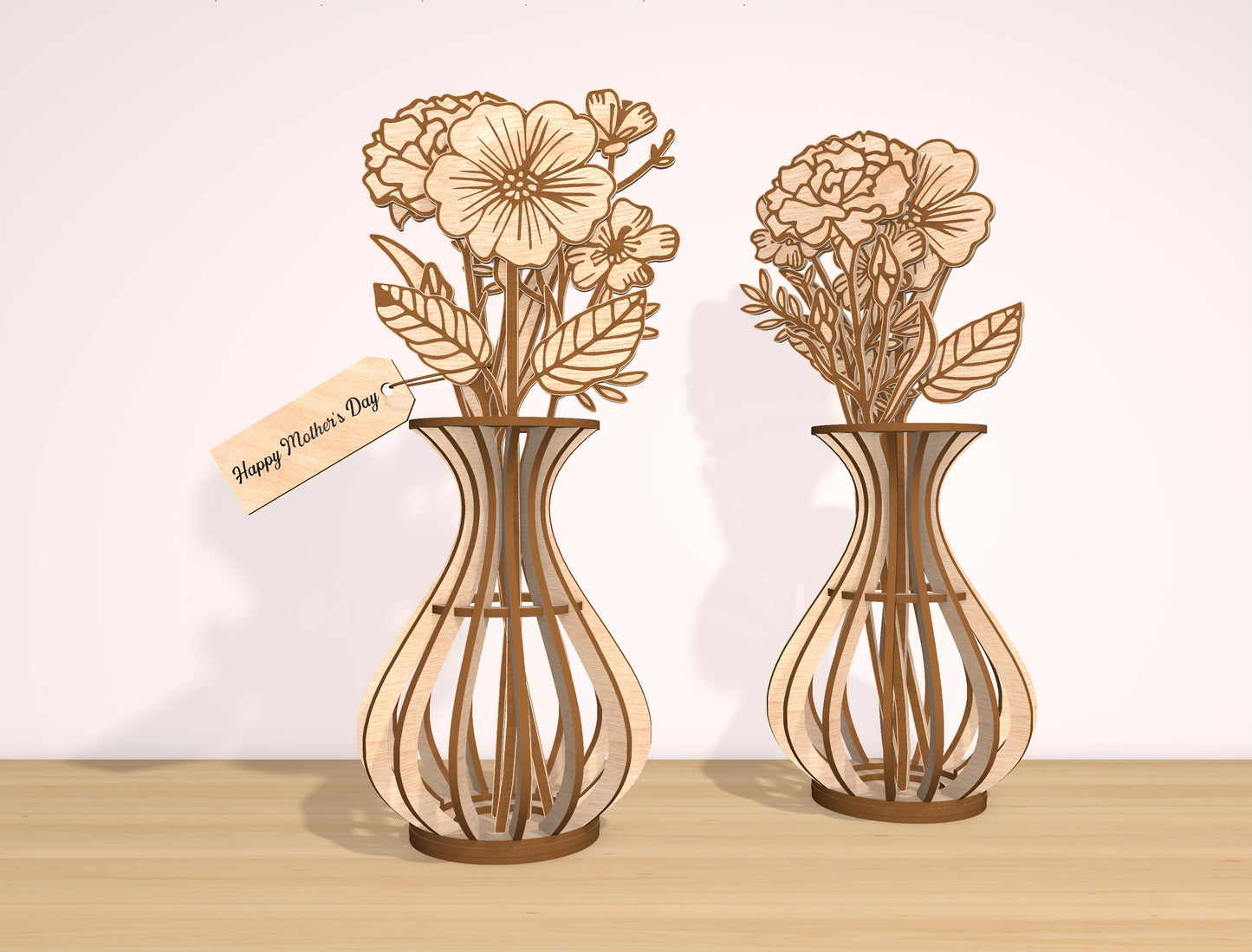 Wooden Flower Vase SVG Bundle 3 Vases 21 Flowers for LightBurn and xTool