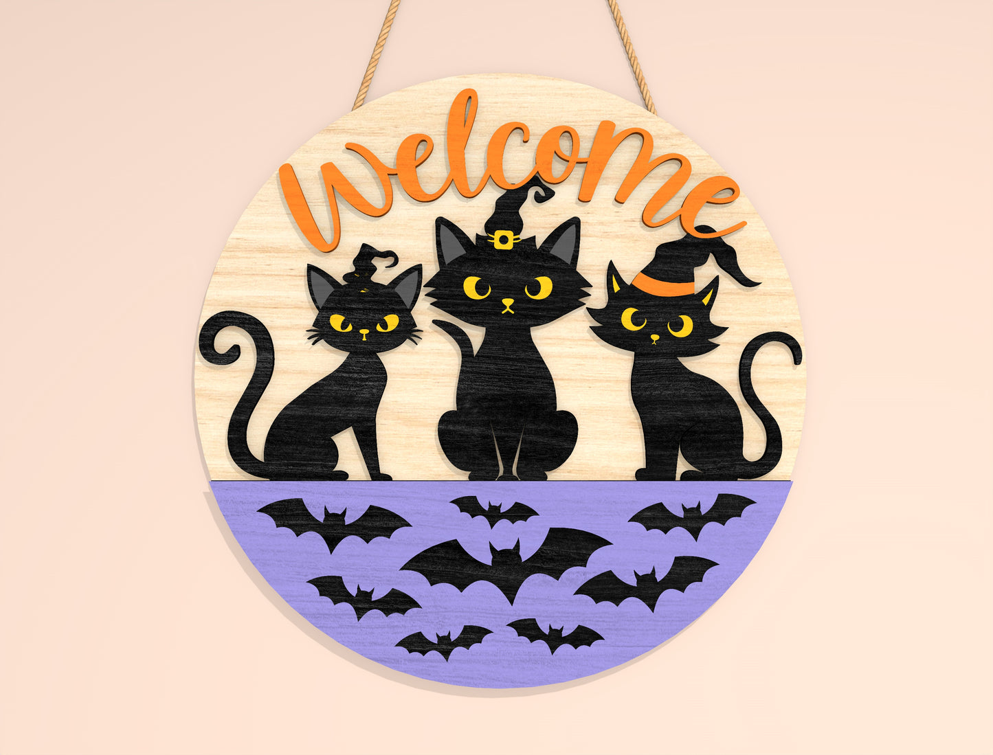 Black Cat Welcome Door Hanger SVG Set for Glowforge xTool LightBurn 2 Designs