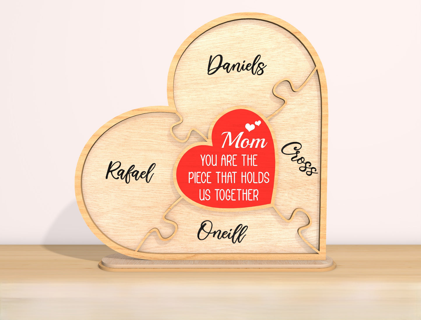 Mom Heart Name Sign SVG Bundle Personalized Family for LightBurn