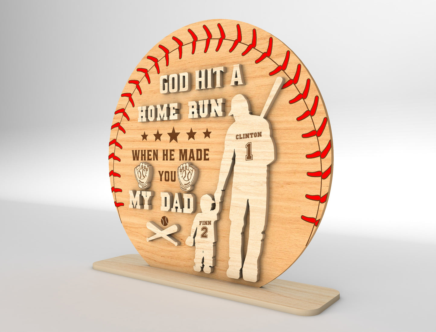 "God Hit A Home Run" Baseball Dad Sign SVG Laser Cut File for LightBurn and xTool