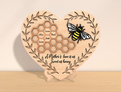 Personalized Honeycomb Heart SVG Family Name Bee Sign Laser Cut File for xTool and LightBurn
