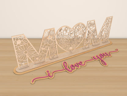 Mom I Love You Laser Cut File | Mother’s Day Wooden Sign | Floral Pattern Decor | Glowforge, xTool, LightBurn Compatible, etc.