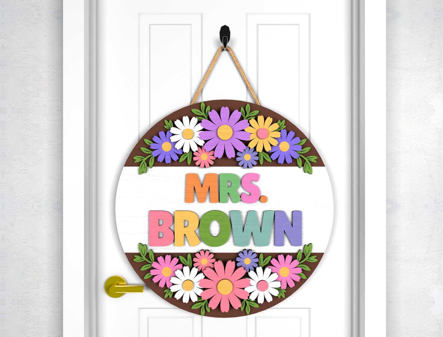 Personalized Daisy Teacher Door Sign SVG Laser Cut File for Glowforge and xTool