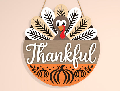 Thankful Gobble Turkey Door Hanger SVG Bundle for Glowforge xTool LightBurn | 2 Designs