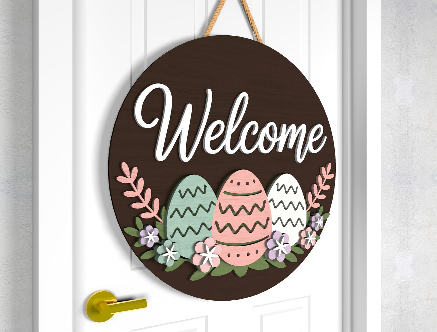 Easter Basket Welcome Door Sign SVG Spring Egg Decor for Glowforge and xTool
