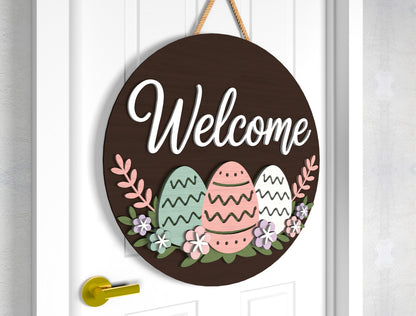 Easter Basket Welcome Door Sign SVG Spring Egg Decor for Glowforge and xTool