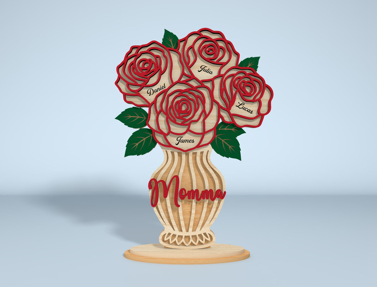 Personalized Rose Vase Stand Sign SVG for LightBurn and xTool