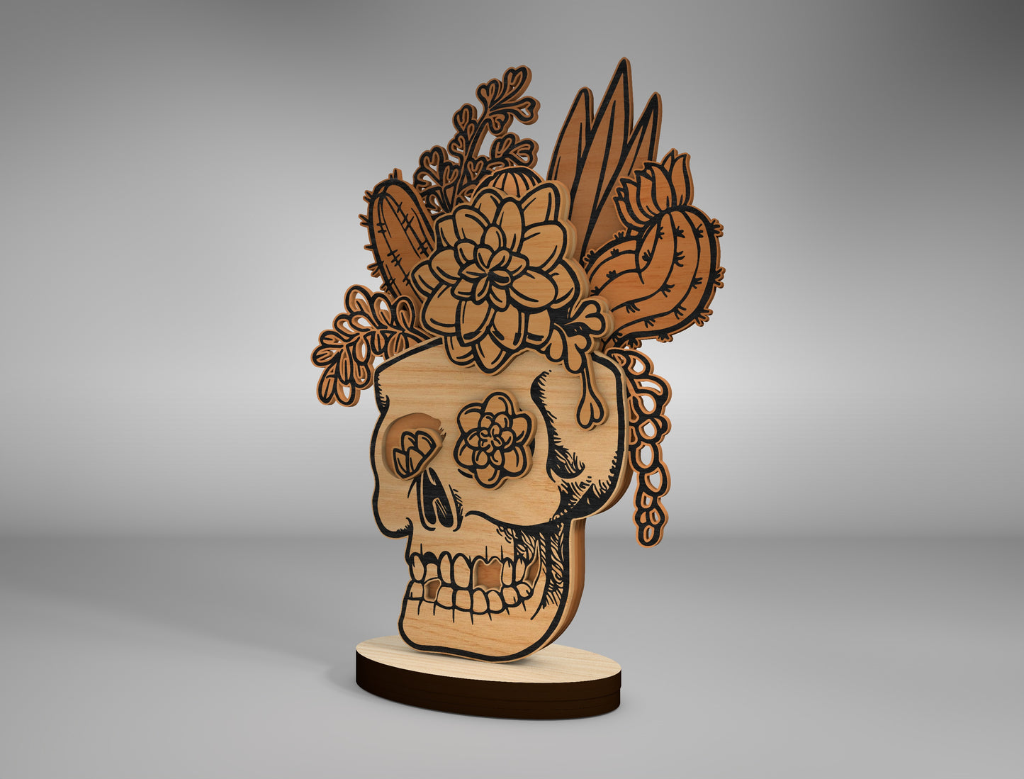 Halloween Skull Cactus Plant Multilayer SVG for LightBurn Glowforge xTool