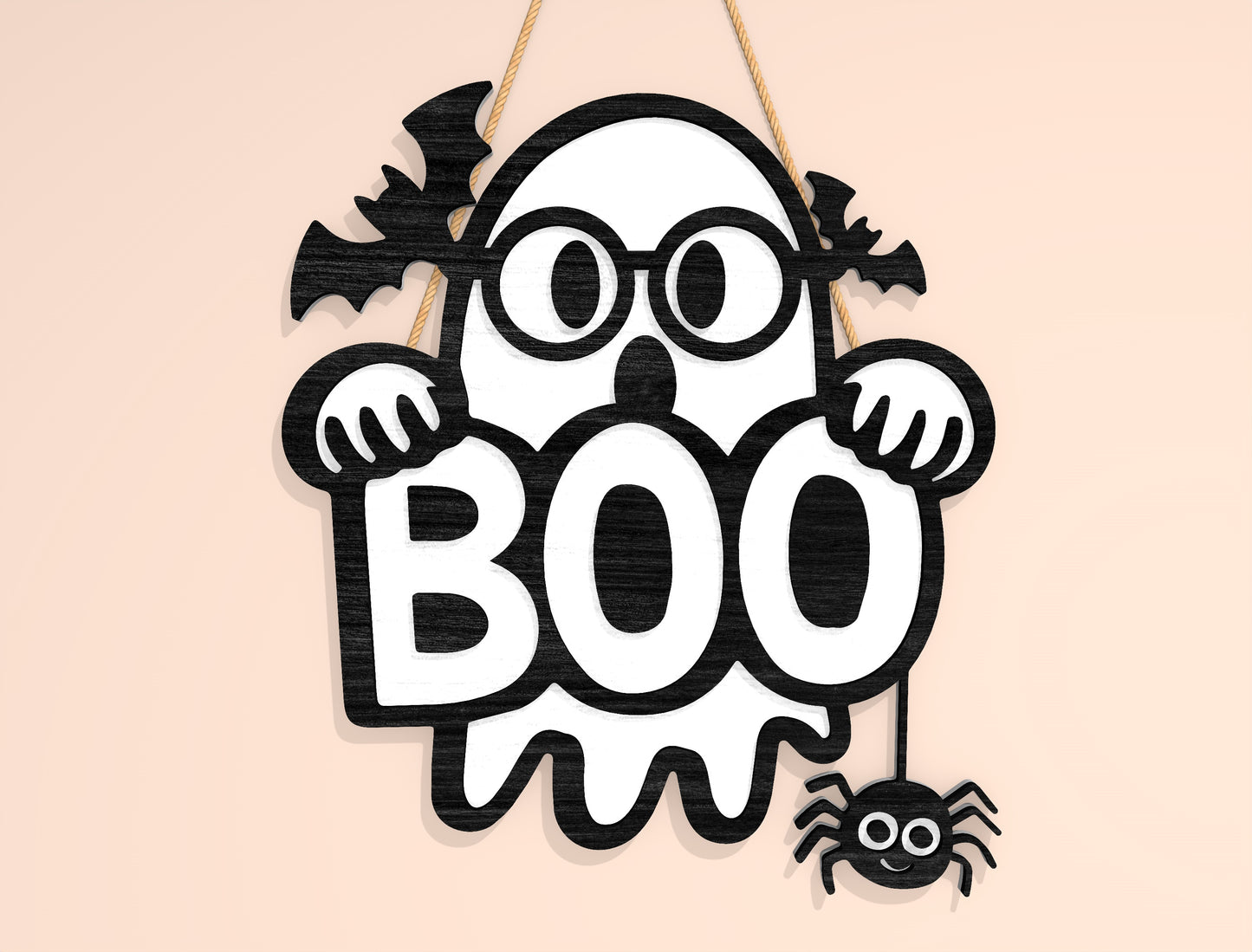 Halloween Boo Ghost Door Hanger SVG Laser Cut File | 2 Cute Spooky Designs | Funny Front Door Decor | Glowforge, xTool, LightBurn, etc.