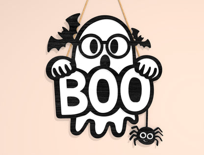 Halloween Boo Ghost Door Hanger SVG Laser Cut File | 2 Cute Spooky Designs | Funny Front Door Decor | Glowforge, xTool, LightBurn, etc.