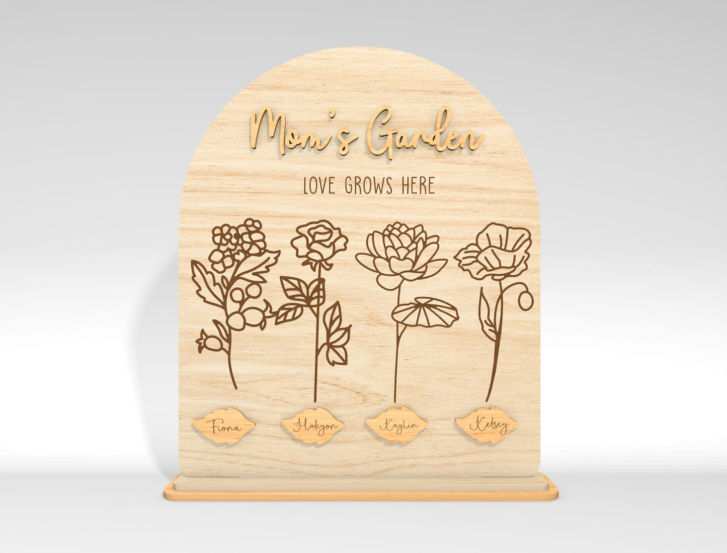 Personalized Mom Garden Flower Holder SVG Birth Month Flowers Laser Cut File for xTool and LightBurn