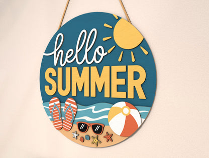 “Hello Summer” Beach Door Sign SVG for Glowforge and xTool