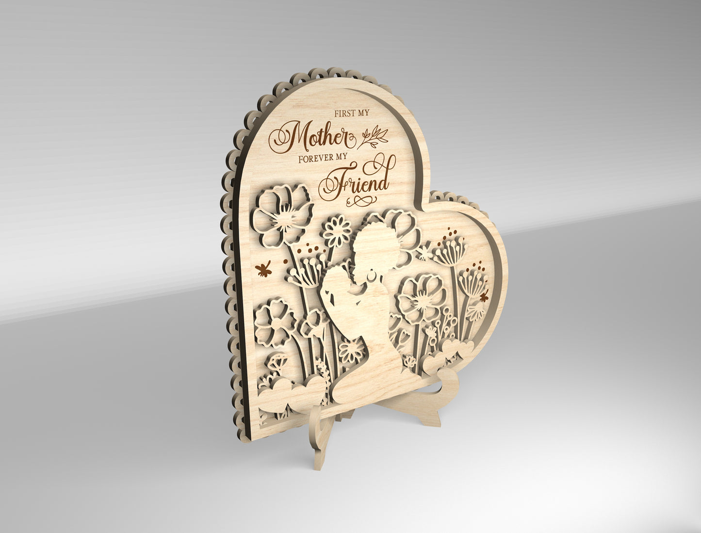"First My Mother Forever My Friend" Floral Heart SVG for xTool