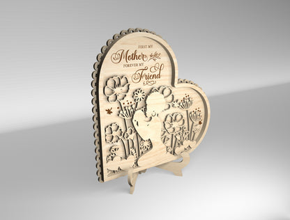 "First My Mother Forever My Friend" Floral Heart SVG for xTool