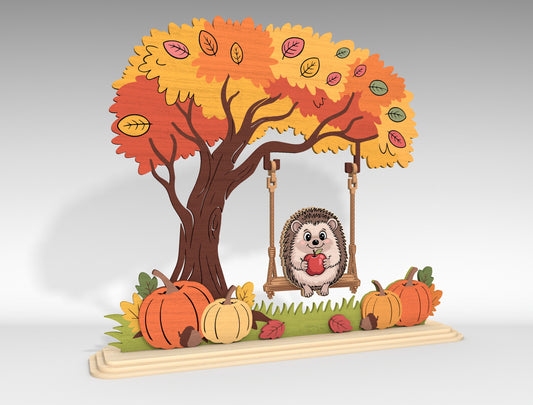 Hedgehog on Swing Fall Scene SVG for Glowforge xTool LightBurn