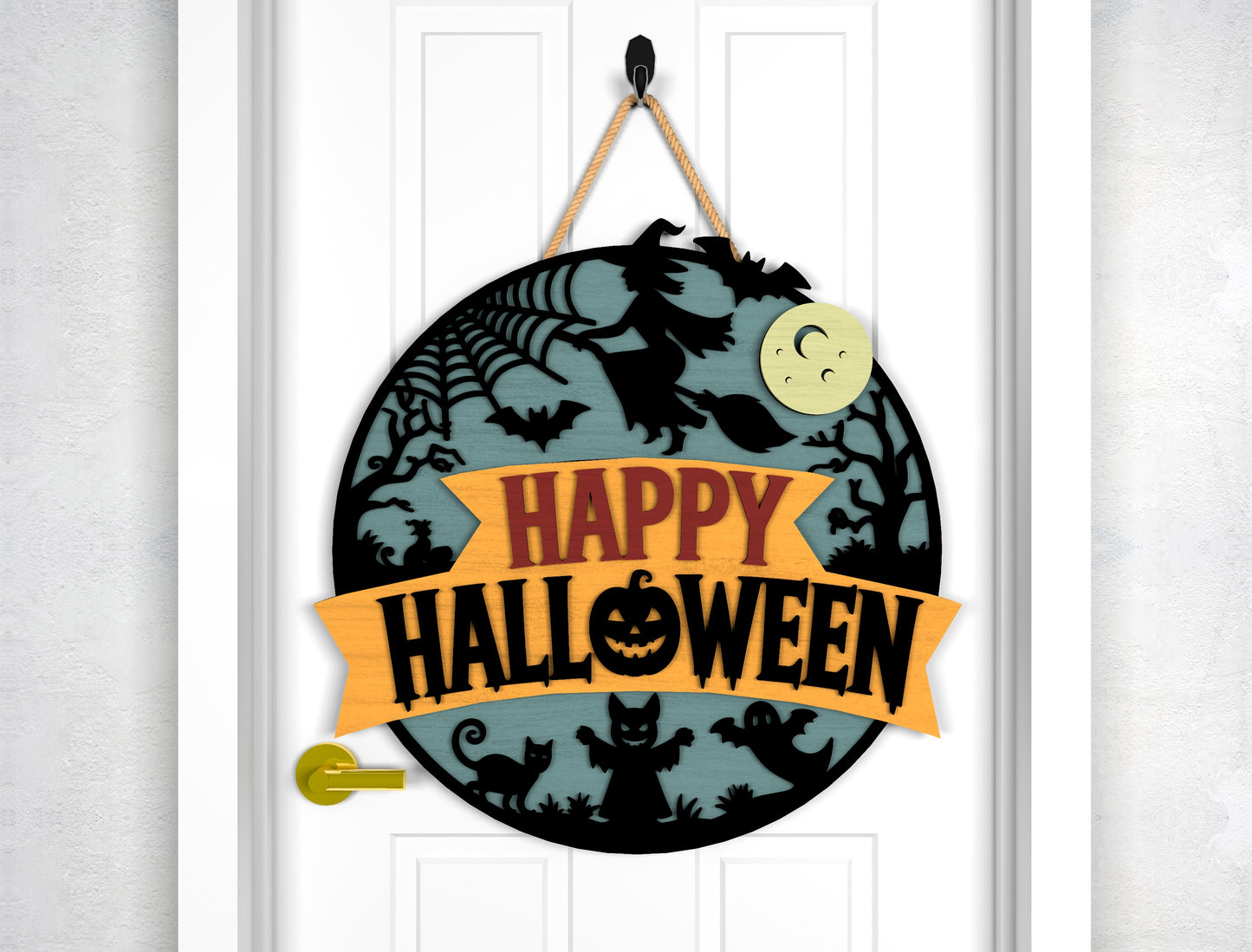 Happy Halloween Door Sign SVG Boo Pumpkin Laser Cut Bundle for LightBurn