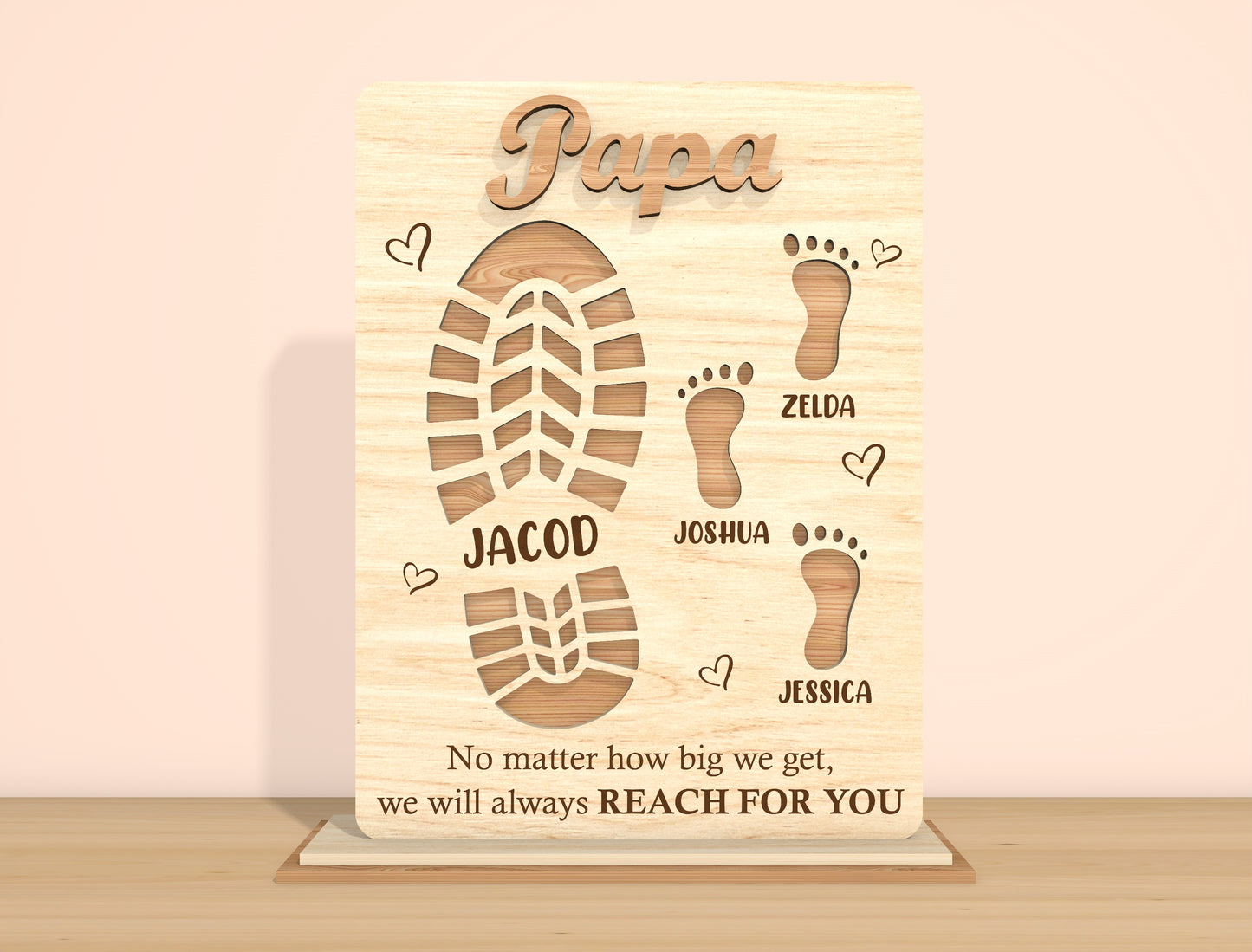 Father’s Day Footprint Family Sign SVG Laser Cut File | Personalized Dad & Papa Gift | Wooden Tabletop Decor | Glowforge, xTool, LightBurn, etc.