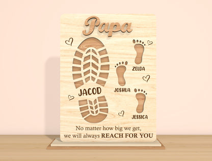 Father’s Day Footprint Family Sign SVG Laser Cut File | Personalized Dad & Papa Gift | Wooden Tabletop Decor | Glowforge, xTool, LightBurn, etc.