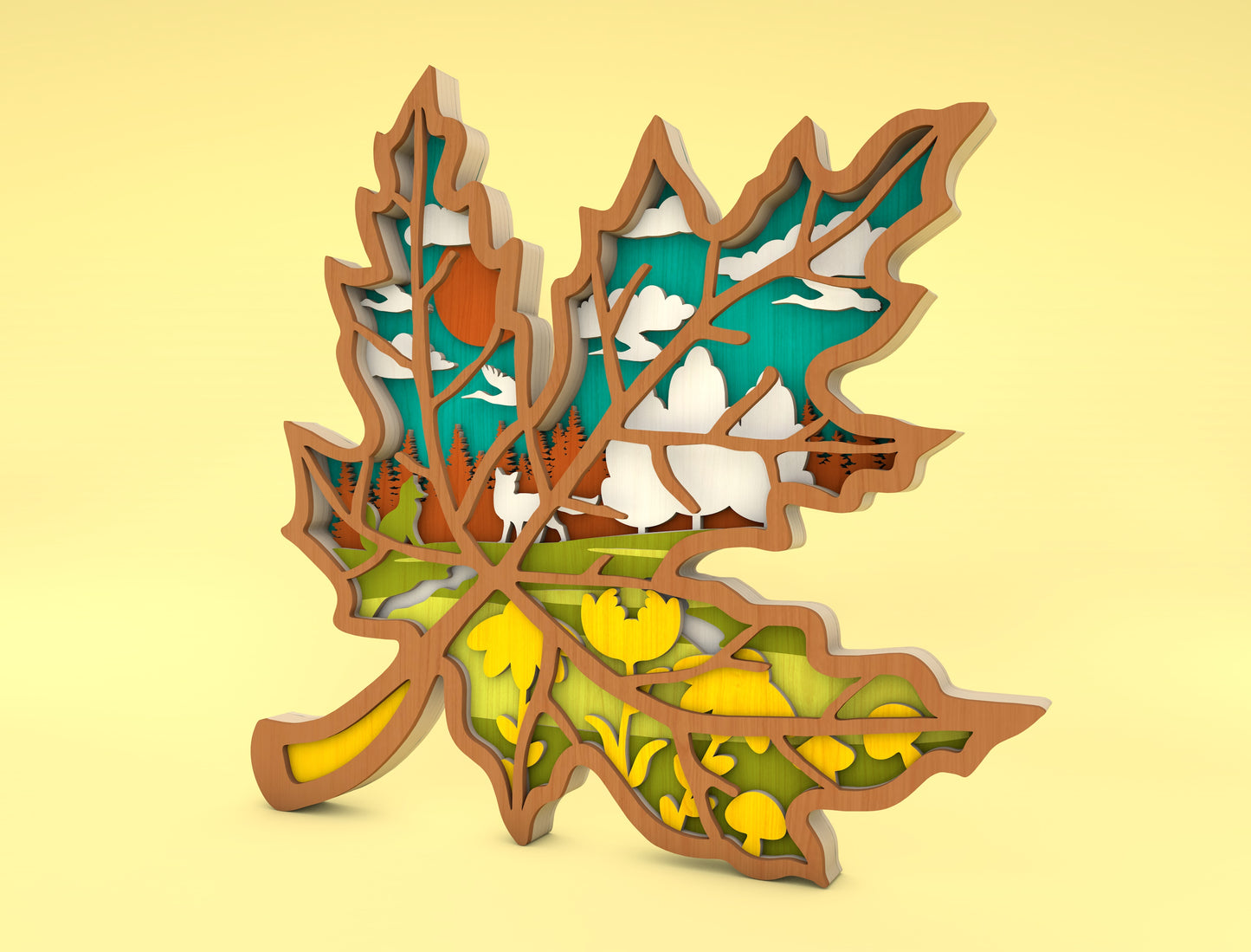 Multilayer Maple Leaf Forest Scene SVG for Glowforge xTool LightBurn