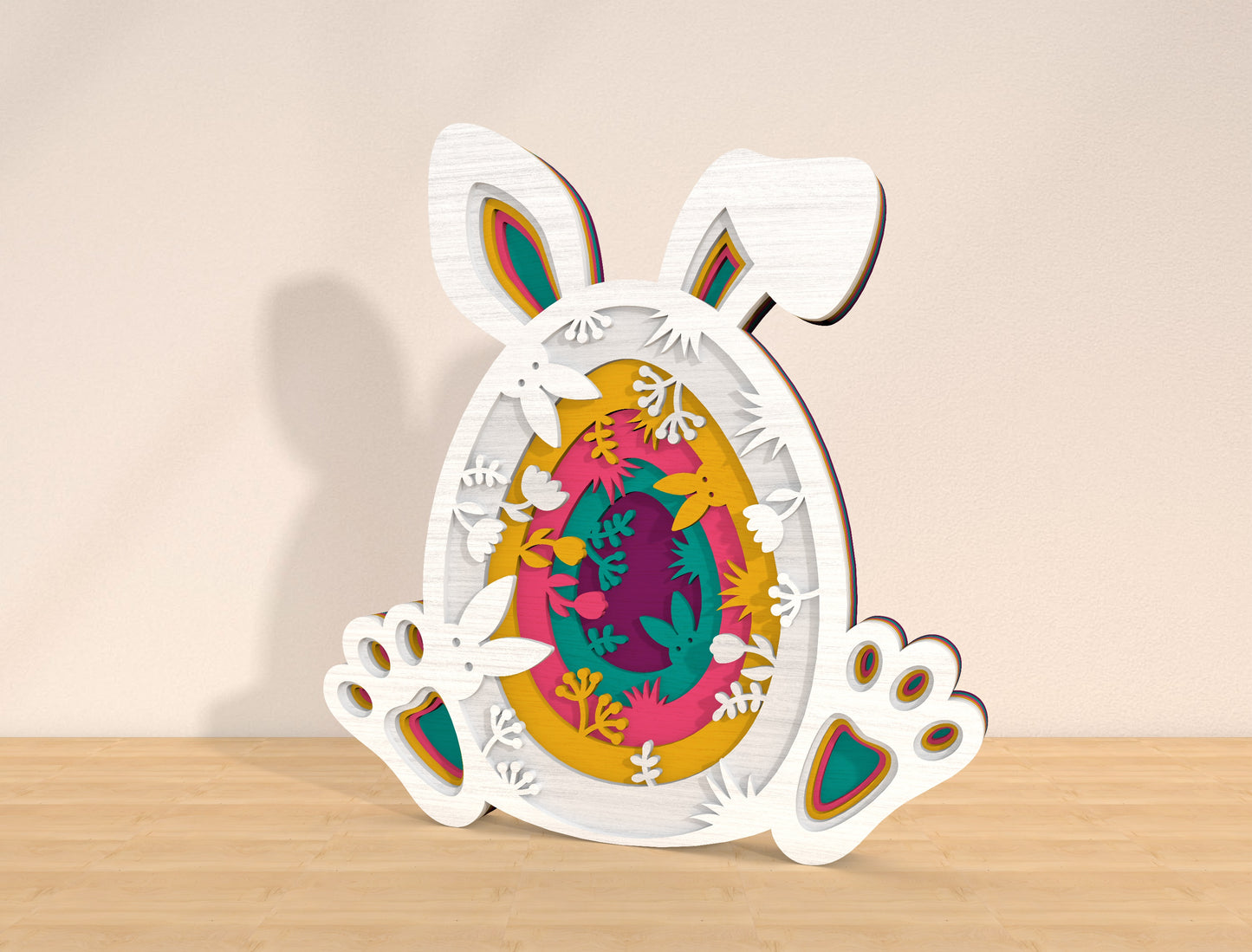 Multilayer Bunny Egg SVG Rabbit Colorful Floral Easter for Glowforge