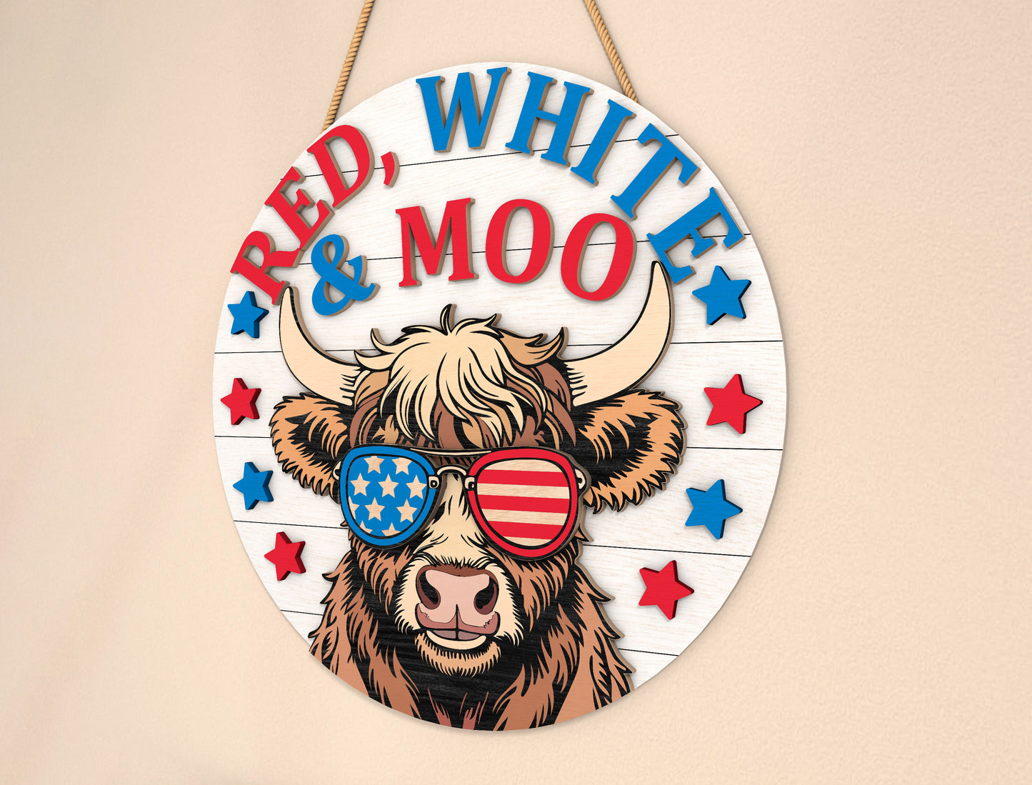 Red White and Moo Highland Cow SVG Laser Cut File for Glowforge