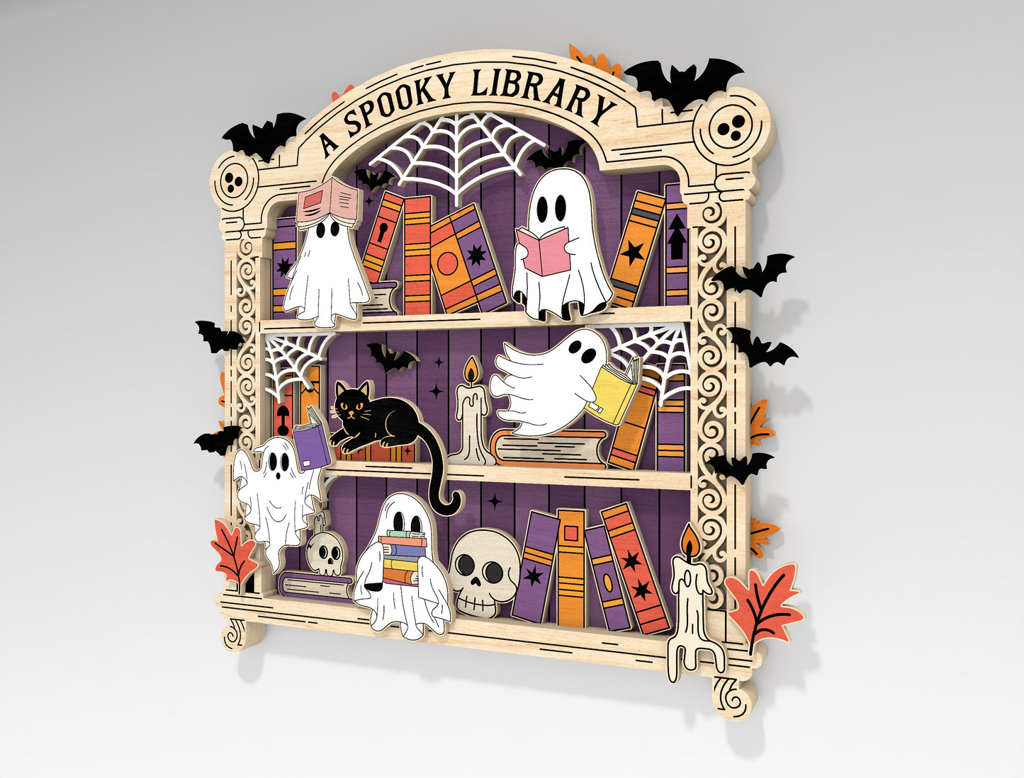 Spooky Library Ghost Bookshelf SVG Halloween Laser Cut File for xTool